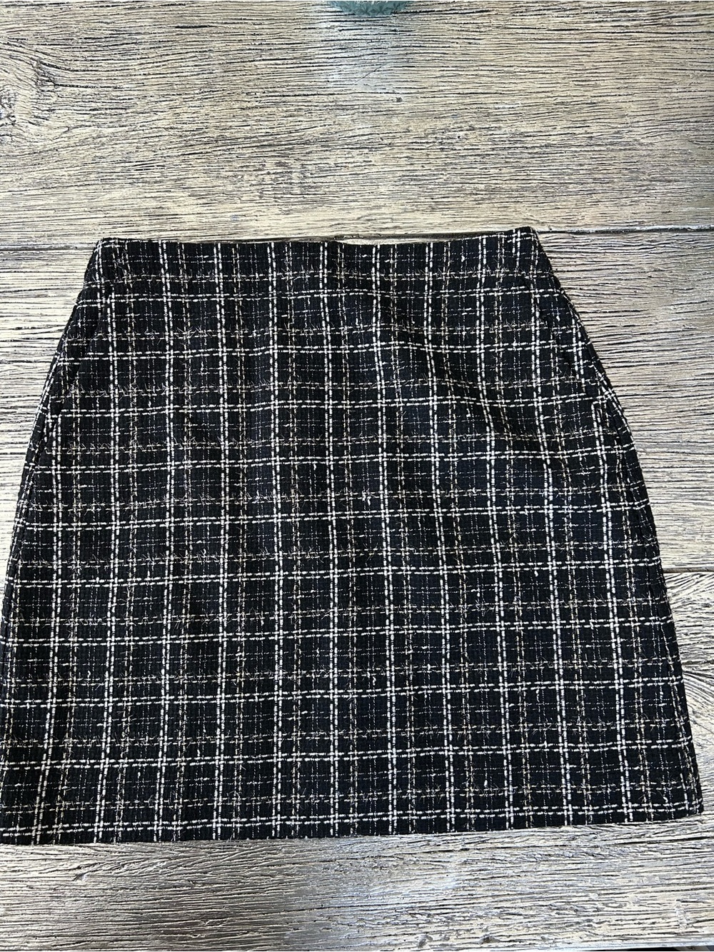 LOFT Black gold and White Plaid Tweed Mini Skirt NWOT